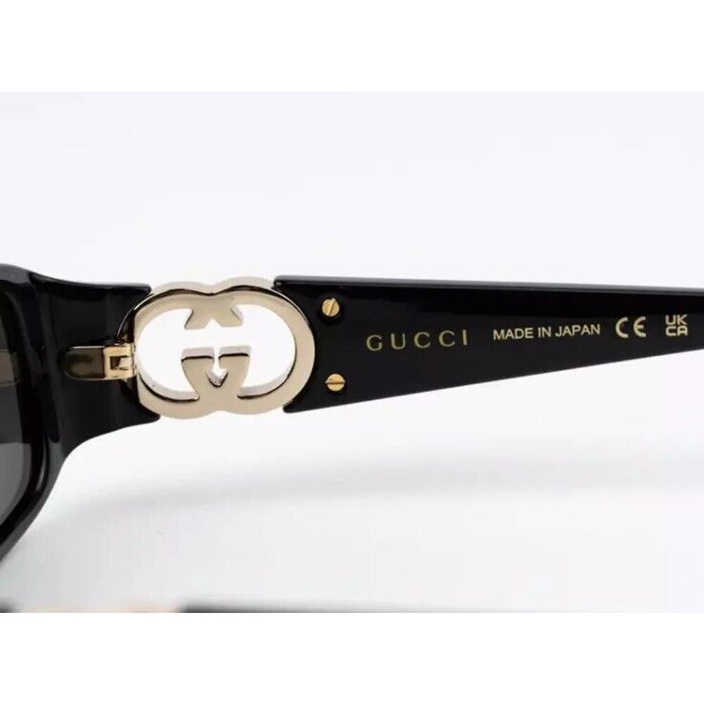 GUCCI GG1661S 001 Black Gold Grey Rectangle Unisex Sunglasses AUTHENTIC - Picture 10 of 10